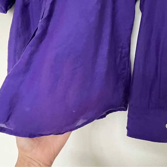 Lauren Ralph Lauren Silk Blend Sheer Button Down Long Sleeve Shirt Medium - Picture 6 of 11